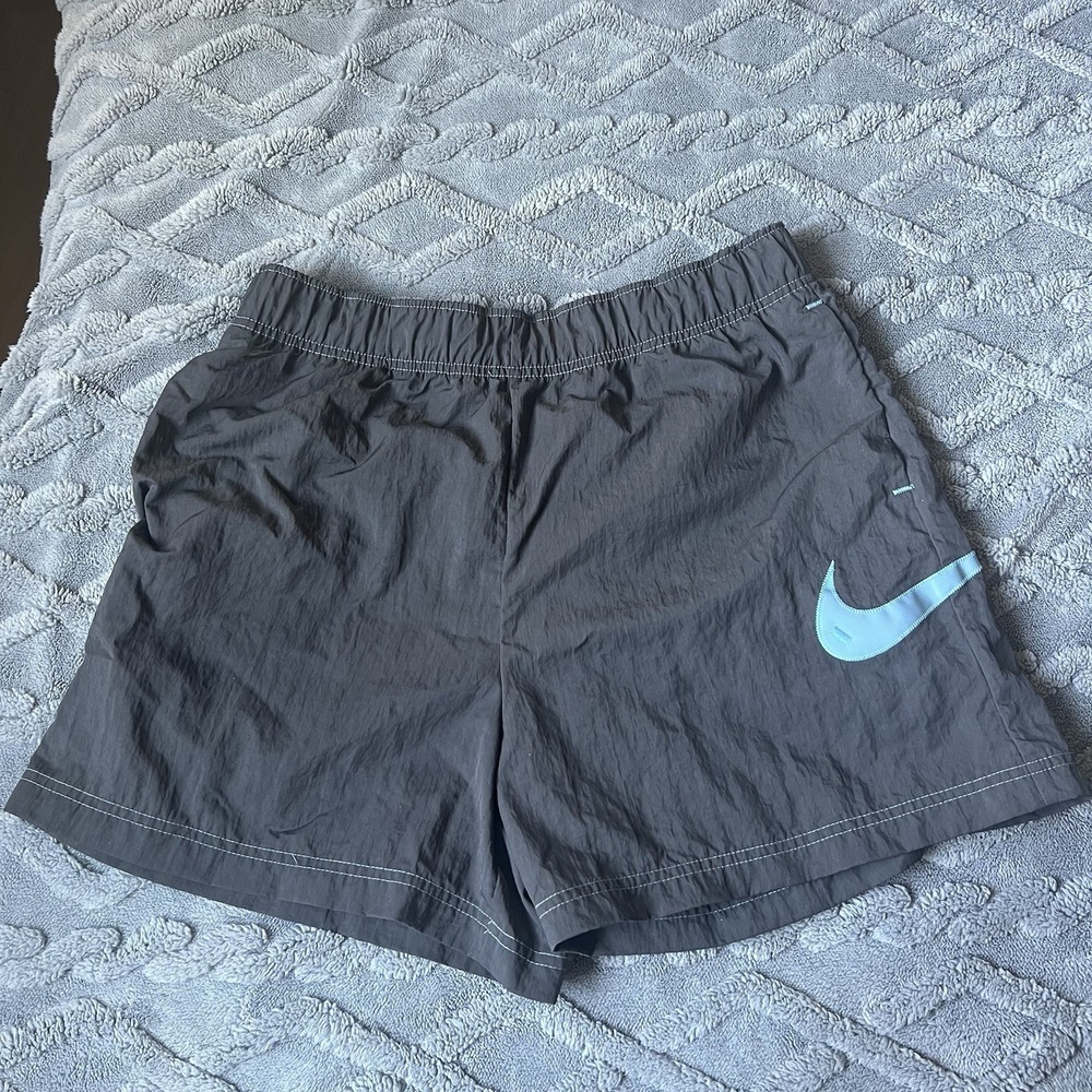 Nike High Rise Shorts Women's Swoosh Logo Grey DM6752 254 Large 100% Nylon